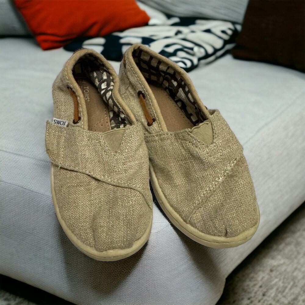 Toms Unisex‎ Boys Girls Shoes Size 11 Tan Textured Slip Ons Touch Close